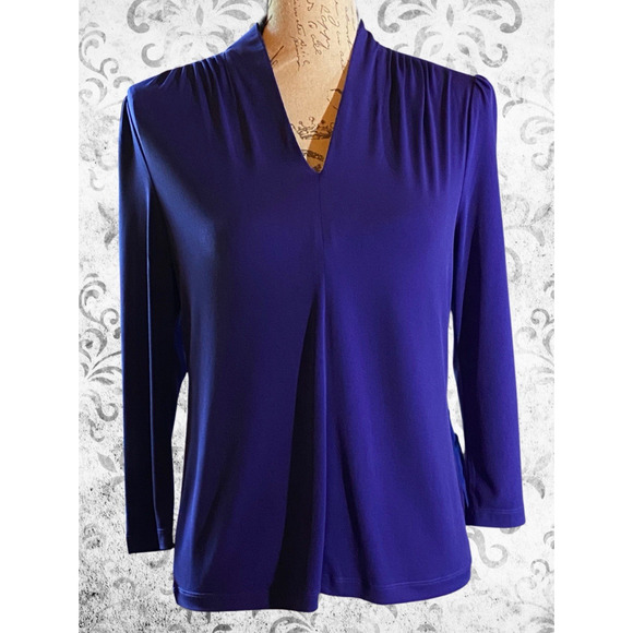 Rafaella Career Casual Womens M Purple Stretch V-Neck Pleated Preppy Top - Picture 1 of 6